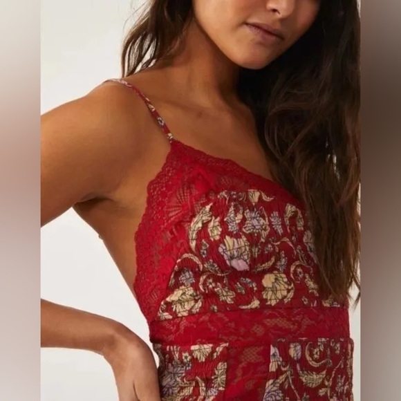 Free People Intimately Last Night Mini Nightgown Slipdress Cherry Combo - Picture 2 of 9